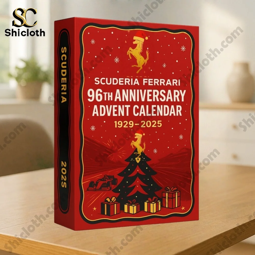 Ferrari 96th Anniversary Advent Calendar 2025 red box design.