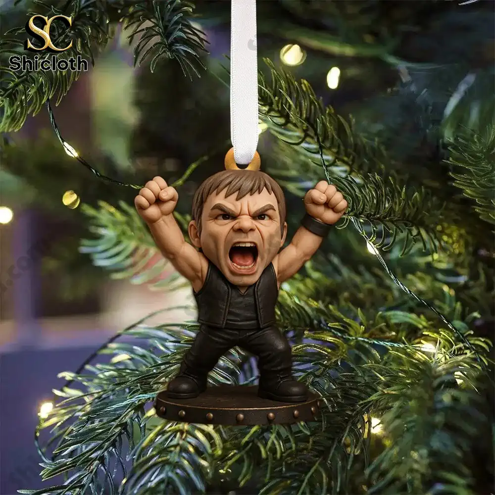 Fire Thunder & Riffs Personalized Rock And Roll Folded Advent Calendar 6 Mini rock figure ornament hanging on Christmas tree