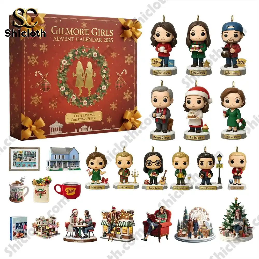 Gilmore Girls 2025 advent calendar with collectible character ornaments and themed accessories.