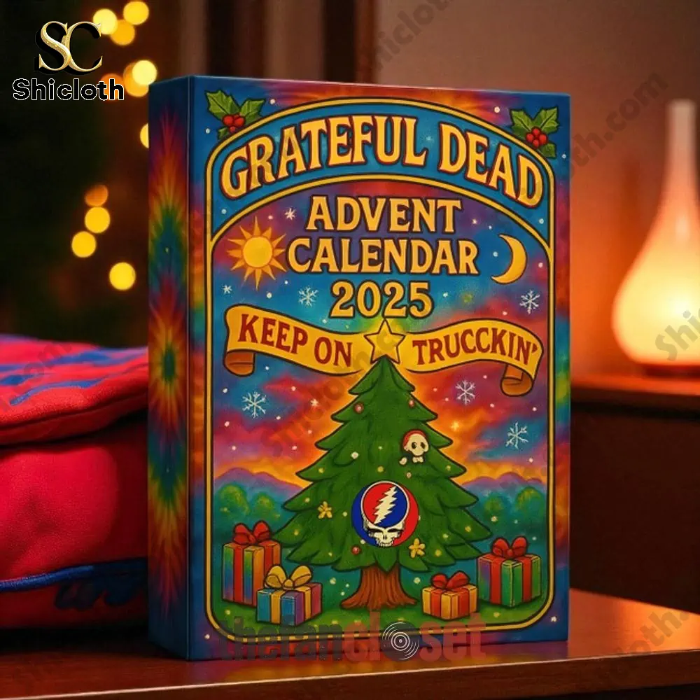 Grateful Dead Keep On Truckin Advent Calendar 2025 with colorful psychedelic design and Christmas tree artwork.
