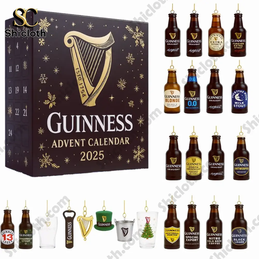 Guinness Advent Calendar 2025 with miniature beer bottles and collectible accessories.