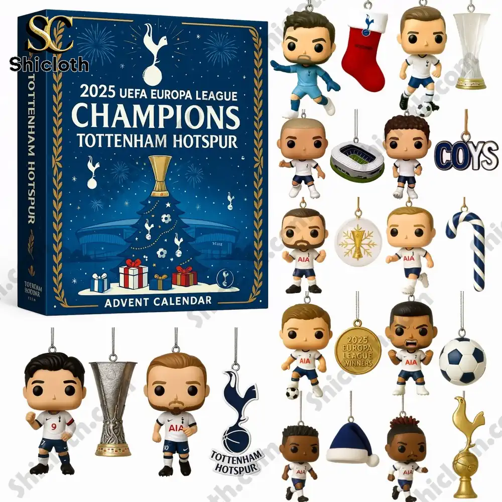 Tottenham Hotspur advent calendar with football player figures and themed ornaments.