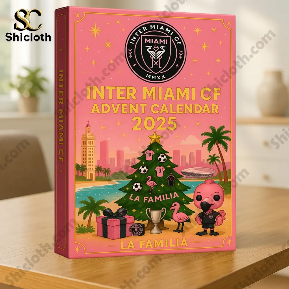 Inter Miami CF Advent Calendar 2025 box displayed on a wooden table.