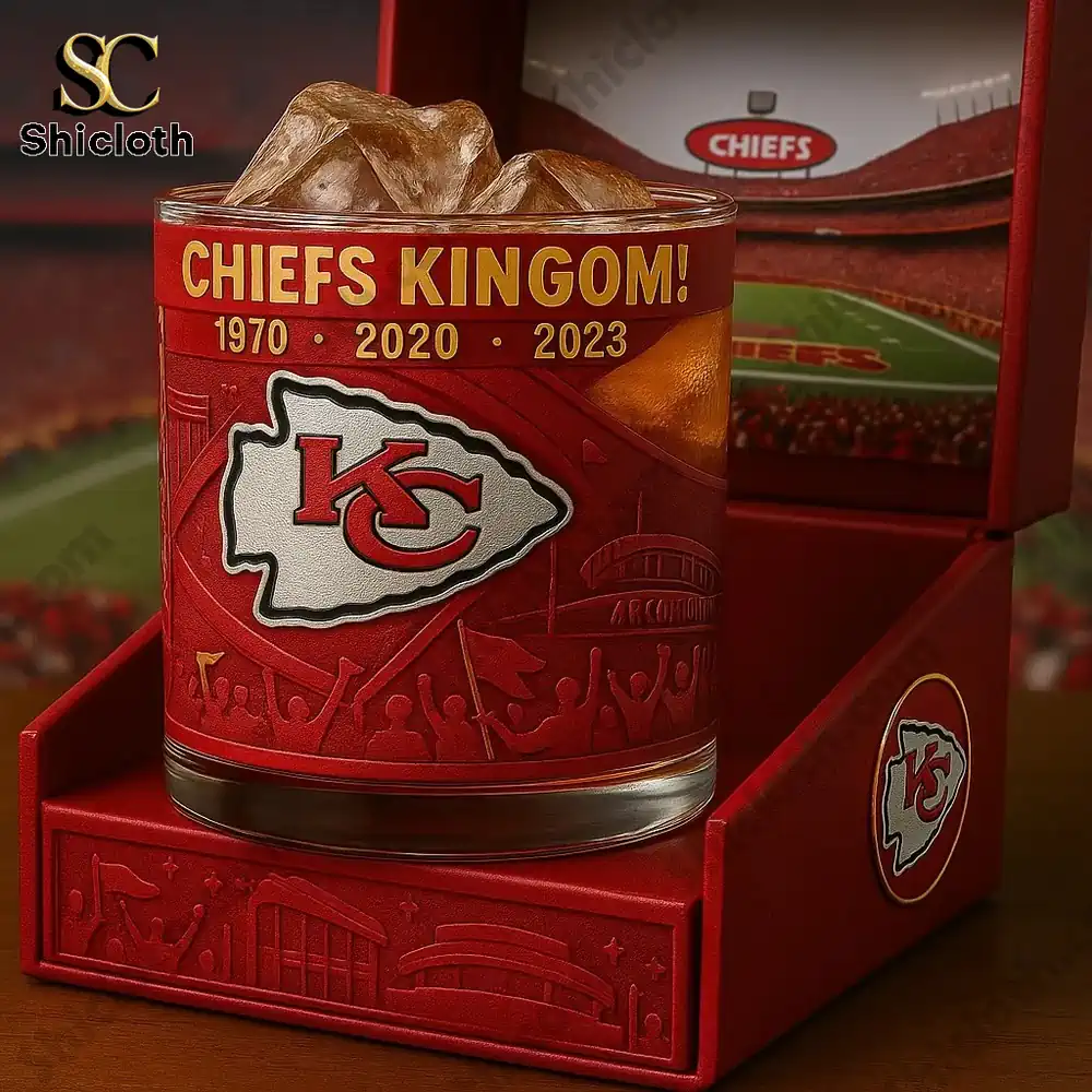 Kansas City Chiefs limited edition glass with team logo and red gift box.