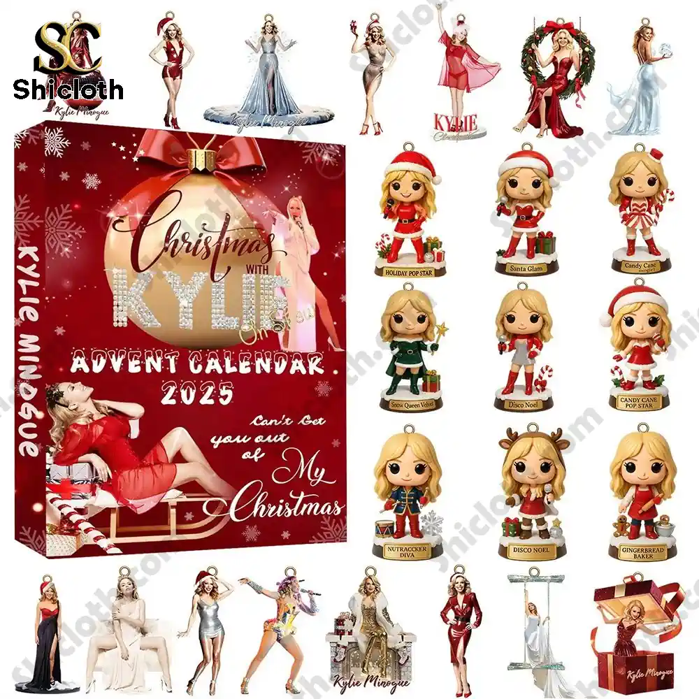 Kylie Minogue Advent Calendar 2025 with festive ornaments and figurines.