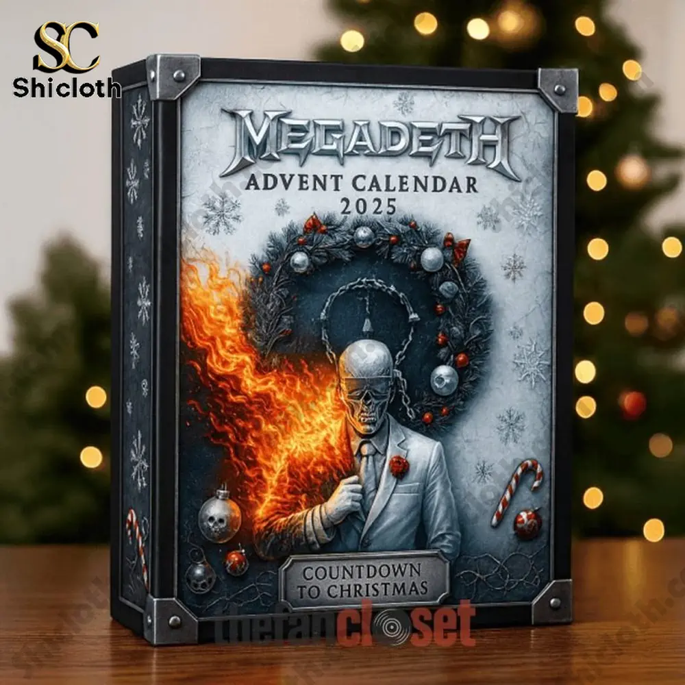 Close-up of the Megadeth 2025 Advent Calendar box design.