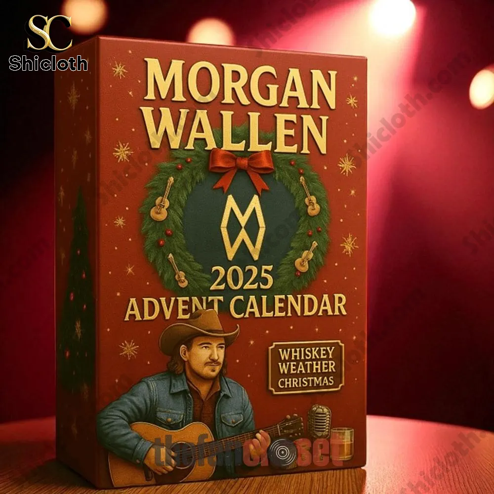 Morgan Wallen advent calendar 2025 box with Christmas wreath design.