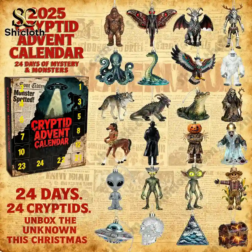 Cryptid Advent Calendar 2025 with 24 mystery monster figurines and decorated box.