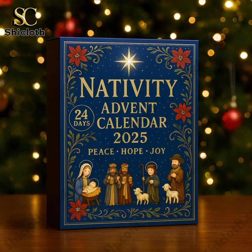Nativity Advent Calendar 2025 box with illustrated nativity scene on the cover.