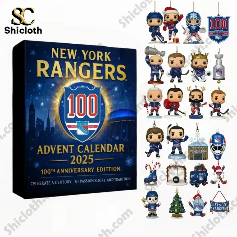 New York Rangers 100th Anniversary 2025 Advent Calendar with collectible figures and ornaments.
