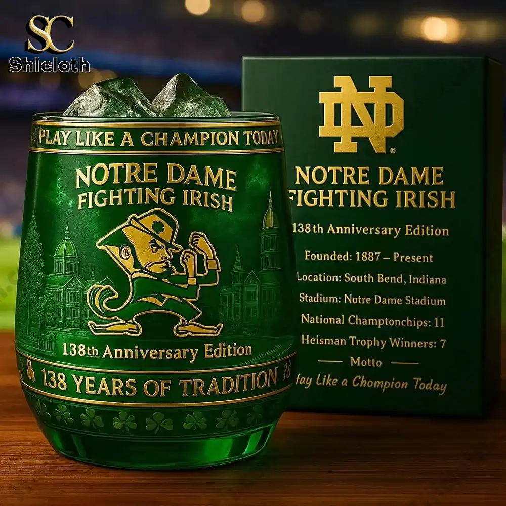Notre Dame Fighting Irish 138th Anniversary Whiskey Glass