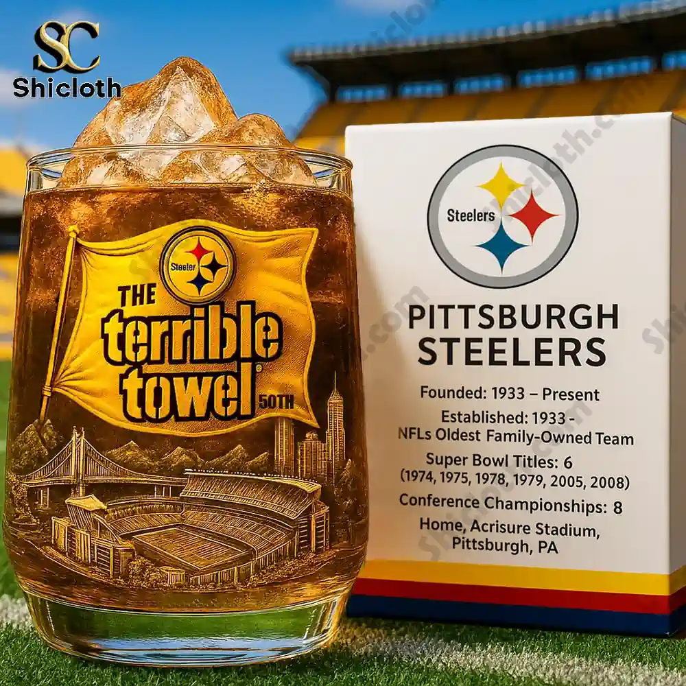 Pittsburgh Steelers Terrible Towel 50th Anniversary Whiskey Glass
