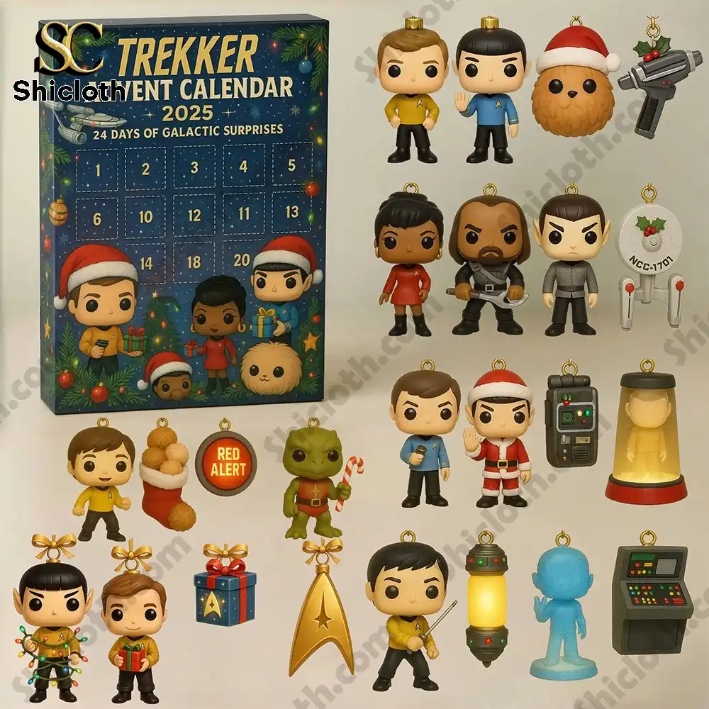 Star Trek Trekker Advent Calendar 2025 box with a collection of Star Trek character ornaments!