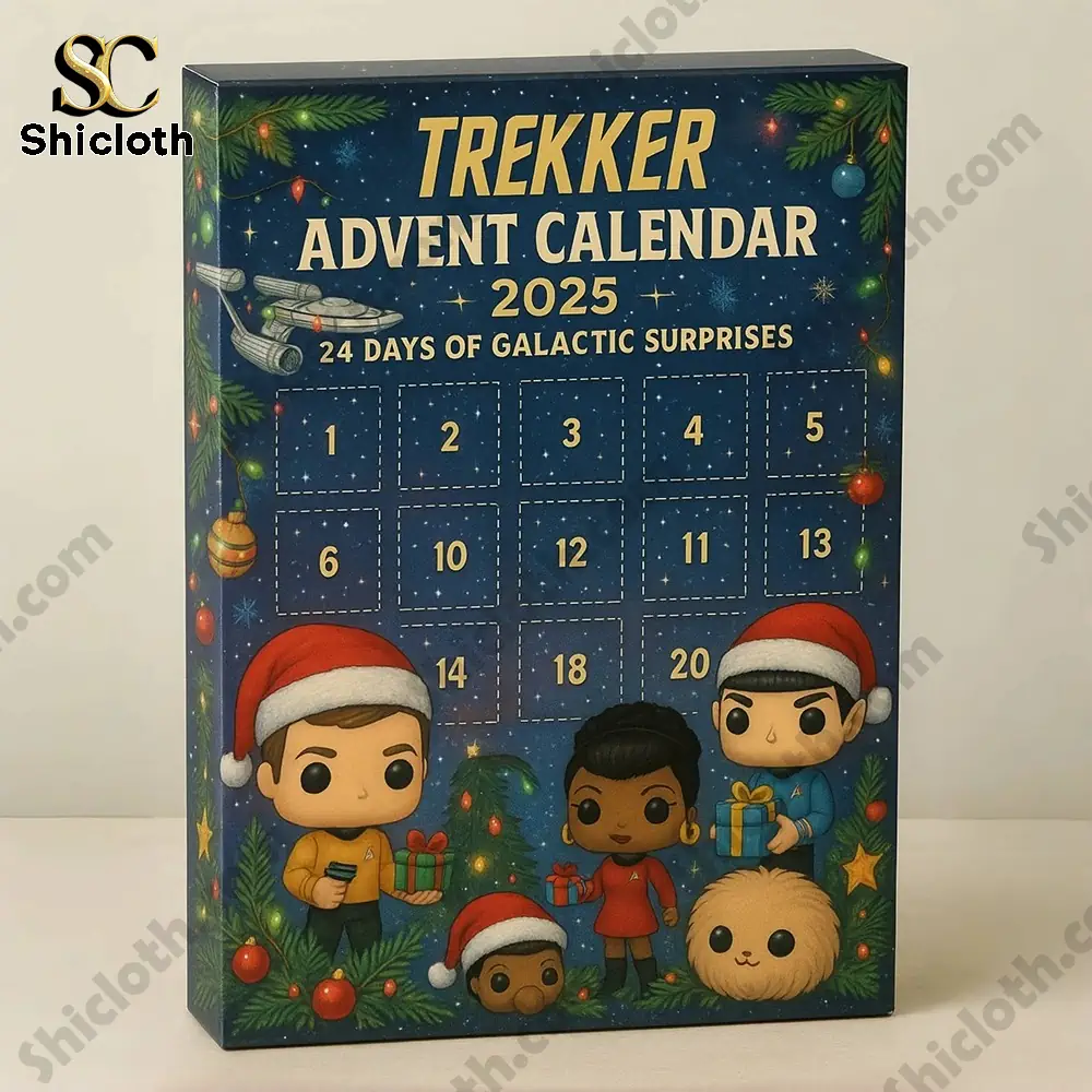 Close up of the Trekker Advent Calendar 2025 box with festive starship artwork!
