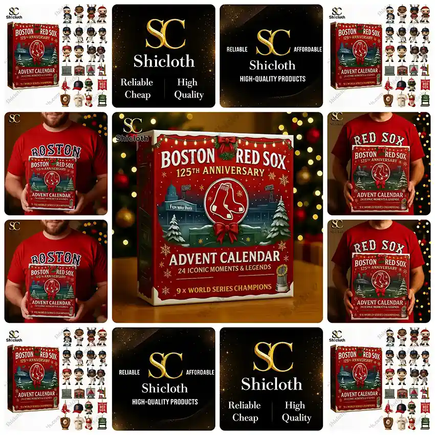 Collage of Boston Red Sox 125th Anniversary Advent Calendar with product views and details.