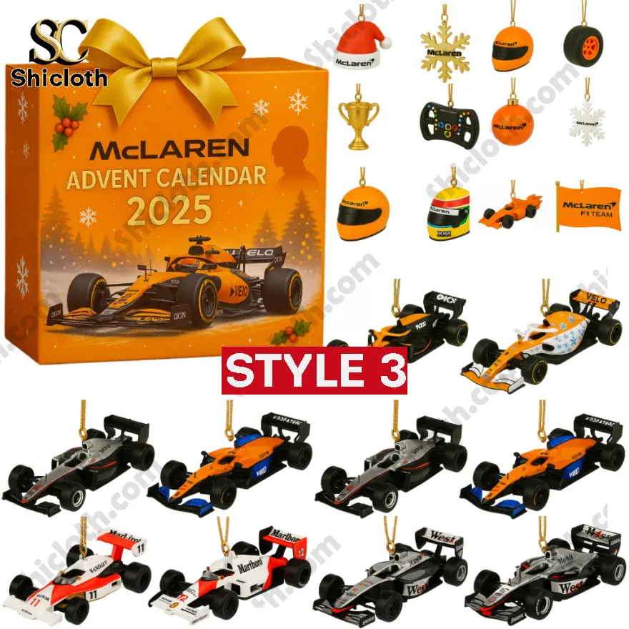 Best Seller F1 Advent Calendar 2025 4 A McLaren Formula 1 2025 advent calendar box surrounded by various model cars and ornaments!