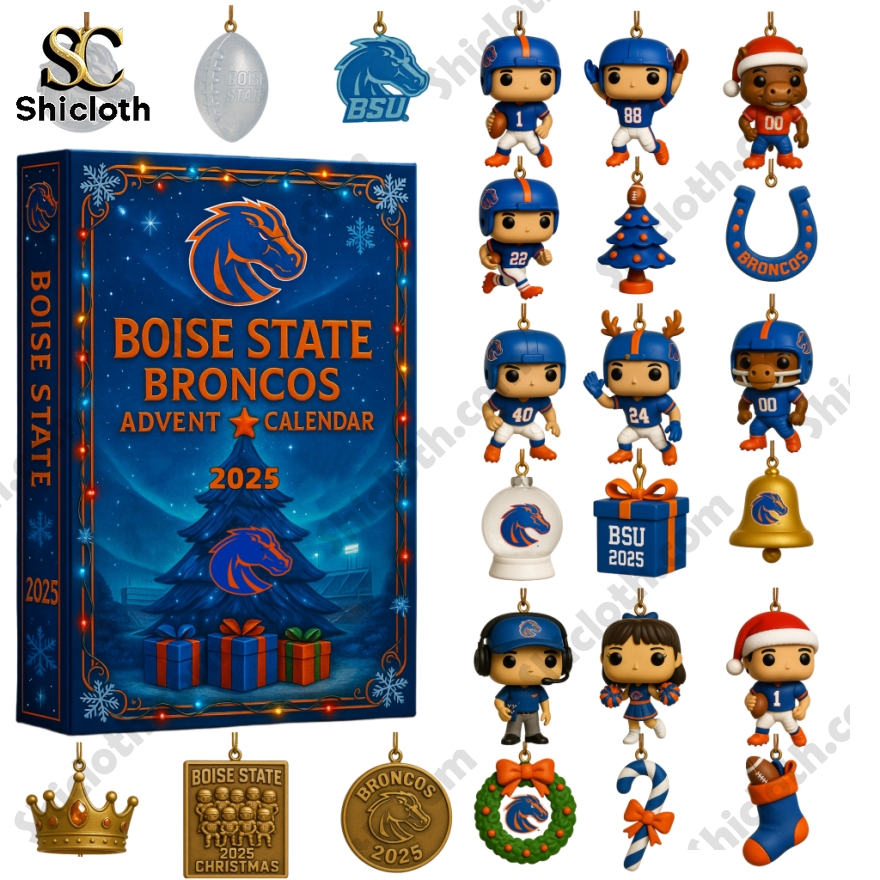 Boise State Broncos 2025 Advent Calendar with mini figures and themed ornaments.