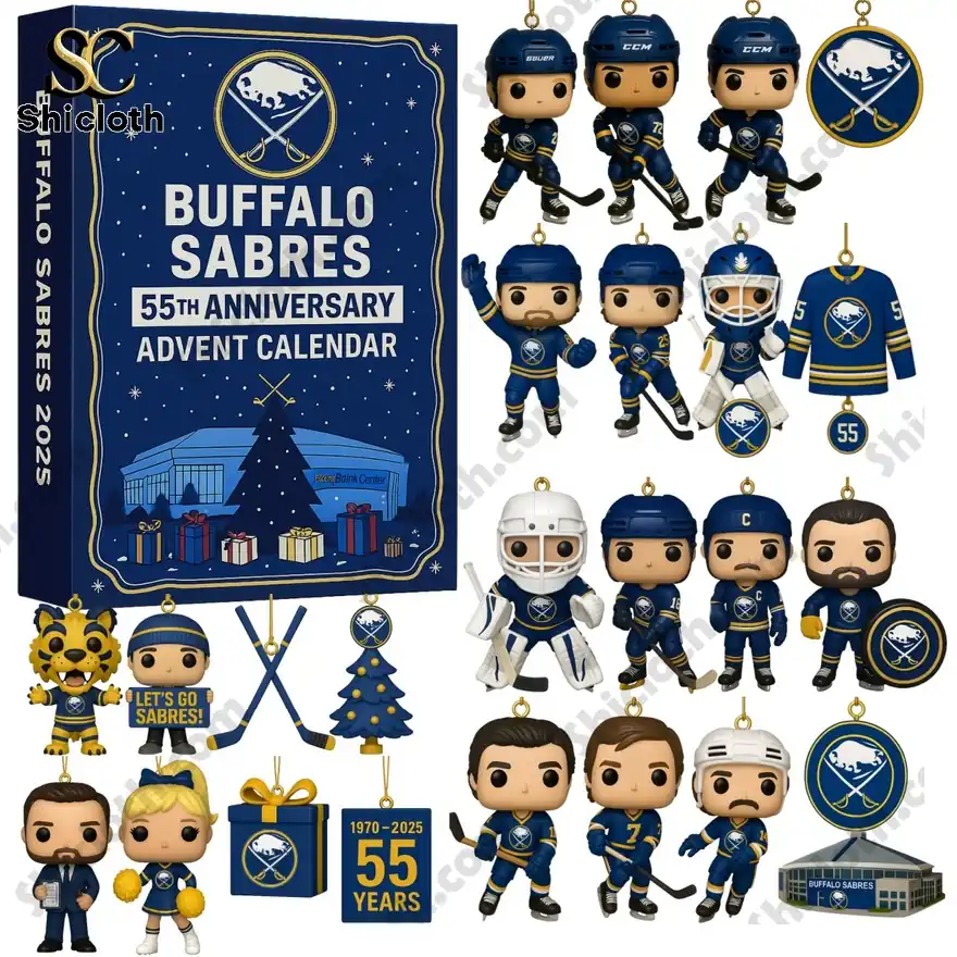 Buffalo Sabres 55th Anniversary Advent Calendar with collectible figures and ornaments.