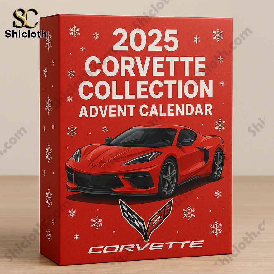 Red 2025 Corvette Collection Advent Calendar box with Corvette car illustration on the front.