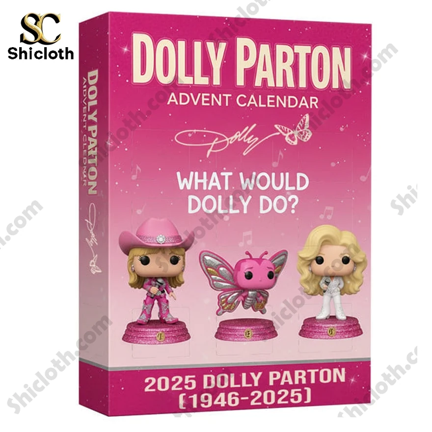 Pink Dolly Parton 2025 Advent Calendar box with themed miniature figures.