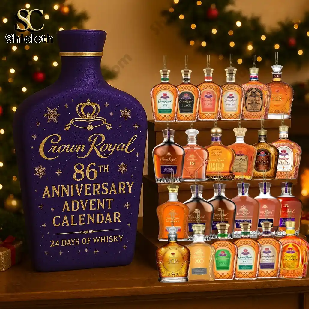 PREMIUM Crown Royal 86th Anniversary Advent Calendar 2025 4 Crown Royal 86th Anniversary advent calendar with miniature whisky bottle collection.