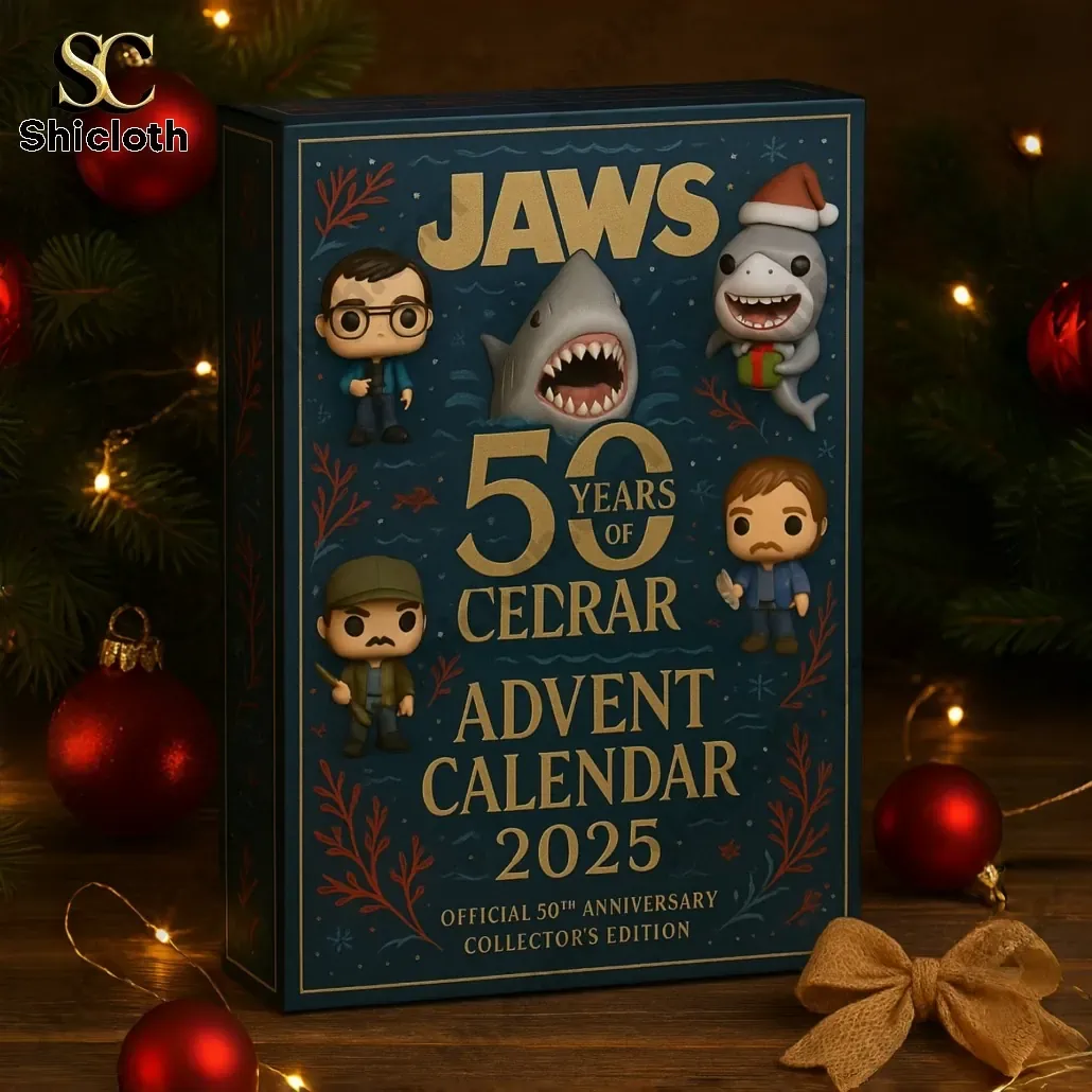 Jaws 50th Anniversary Advent Calendar 2025 3 Close up of a Jaws advent calendar box with festive background lights!