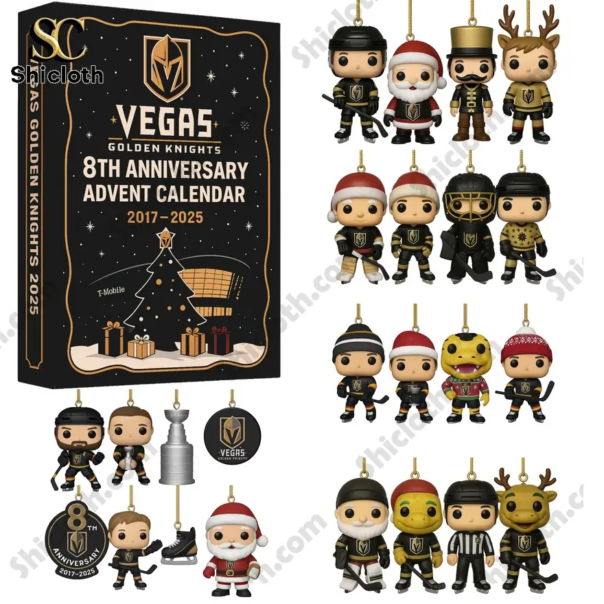 Vegas Golden Knights 8th Anniversary Advent Calendar with collectible figures and ornaments.
