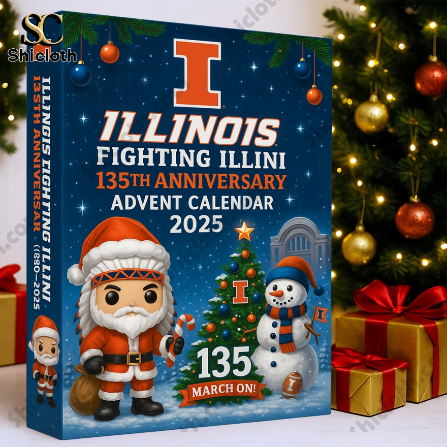 Illinois Fighting Illini 2025 Advent Calendar box with Christmas tree and snowman design.