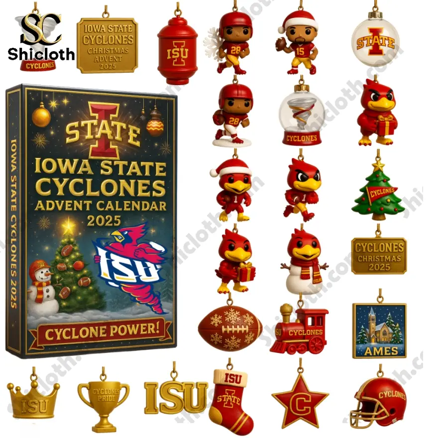 Iowa State Cyclones Advent Calendar with collectible figures and ornaments celebrating team spirit.