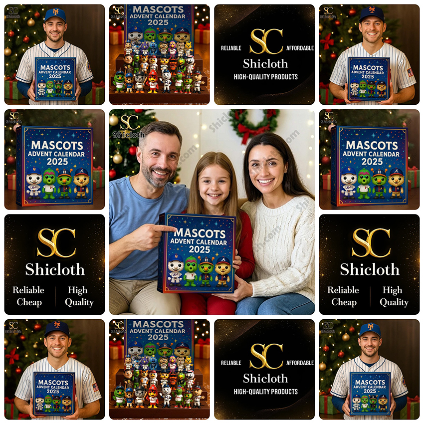 Collage of people holding the Mascots Advent Calendar 2025 and mascot figurines.