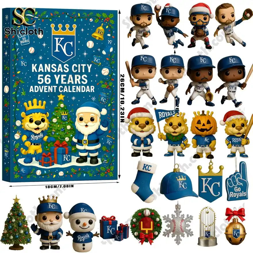 Kansas City Royals 56 Years Advent Calendar with collectible figures and ornaments.