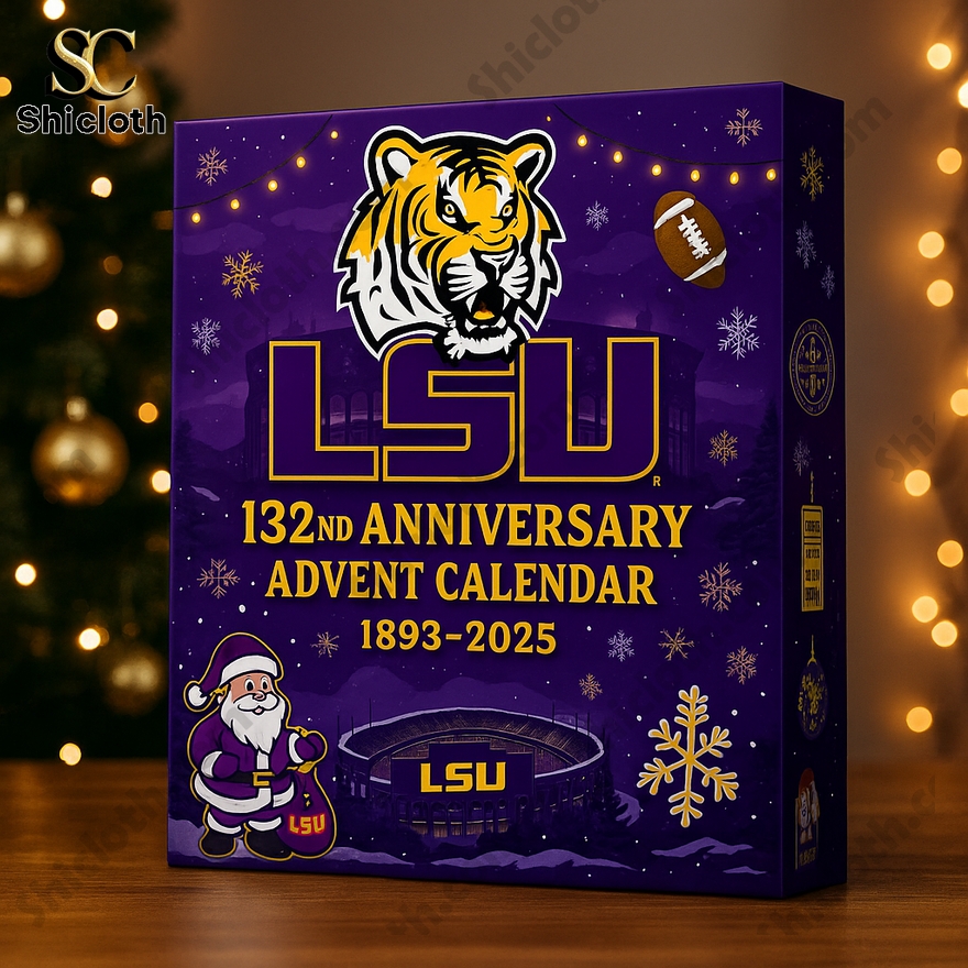 LSU Tigers 132nd Anniversary 2025 Advent Calendar box with tiger logo and stadium design.