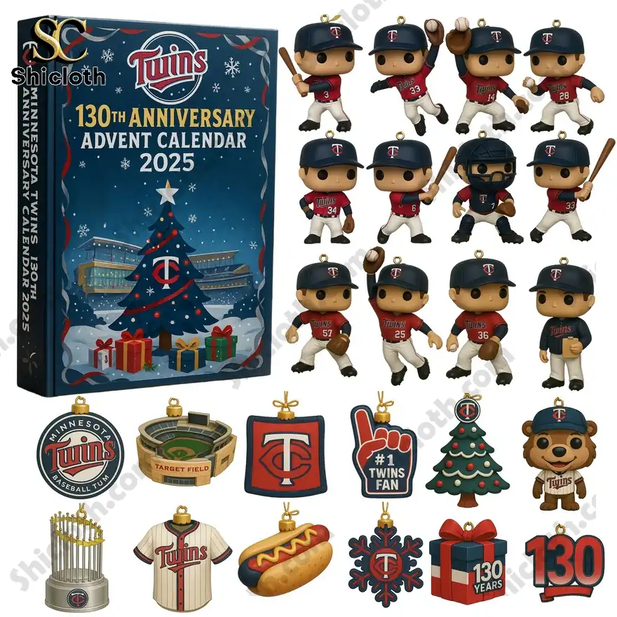 Minnesota Twins 130th anniversary advent calendar with mini figures and baseball themed ornaments.