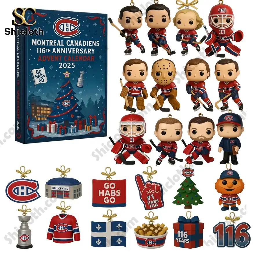 Montreal Canadiens 24x Stanley Cup Champions advent calendar with mini figures and hockey themed ornaments.