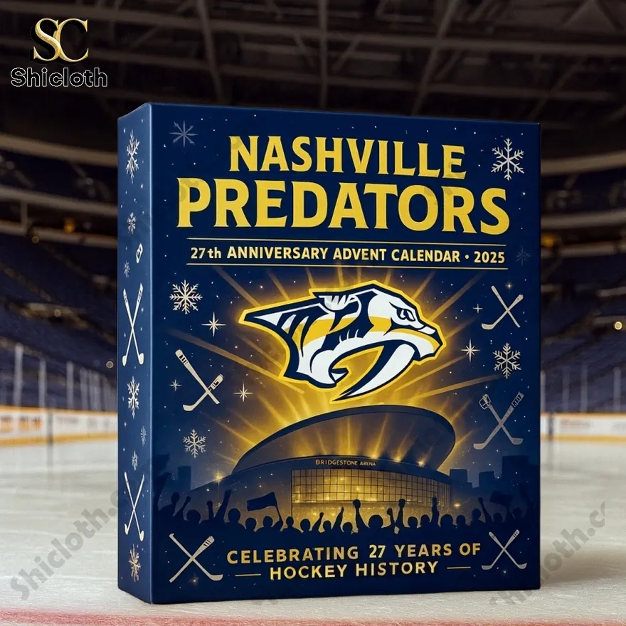 Nashville Predators 2025 Advent Calendar set against the Bridgestone Arena background.