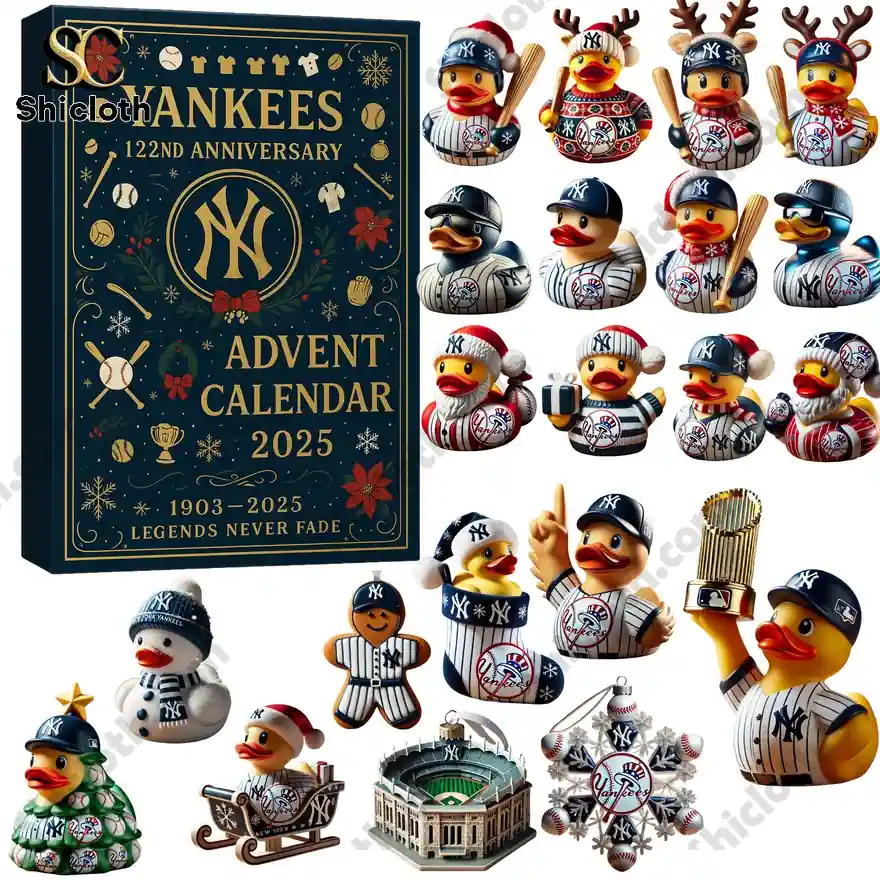 New York Yankees Advent Calendar 2025 with collectible rubber duck figures and ornaments.
