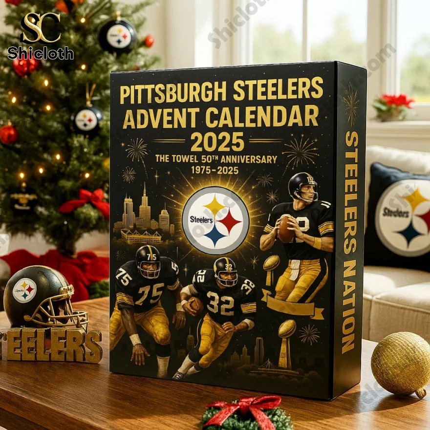 Pittsburgh Steelers 2025 Advent Calendar box with holiday decorations.