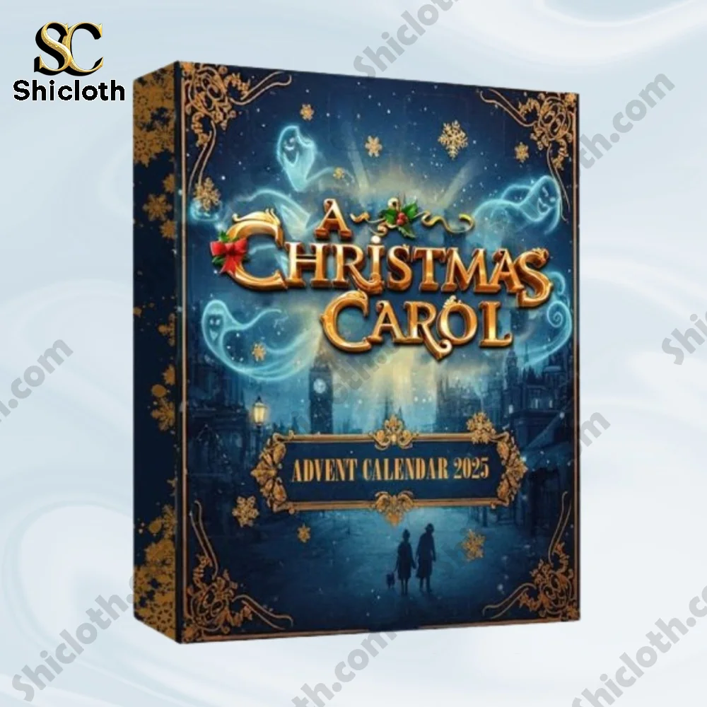 A Christmas Carol Advent Calendar 2025 3 A Christmas Carol advent calendar box featuring elegant blue and gold artwork with a winter city background!