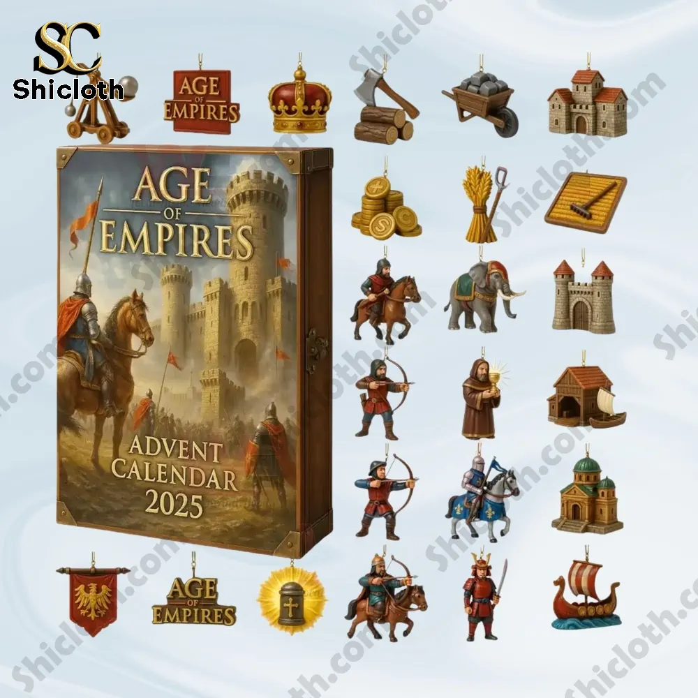 The Age Of Empires 2025 Advent Calendar set with miniature medieval figures and buildings.