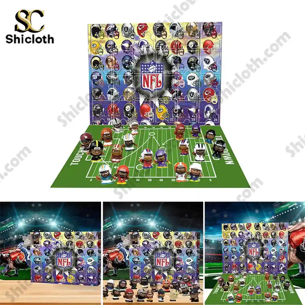 All Teams NFL Advent Calendar 2025 3 NFL Advent Calendar with field design and mini football player figures.