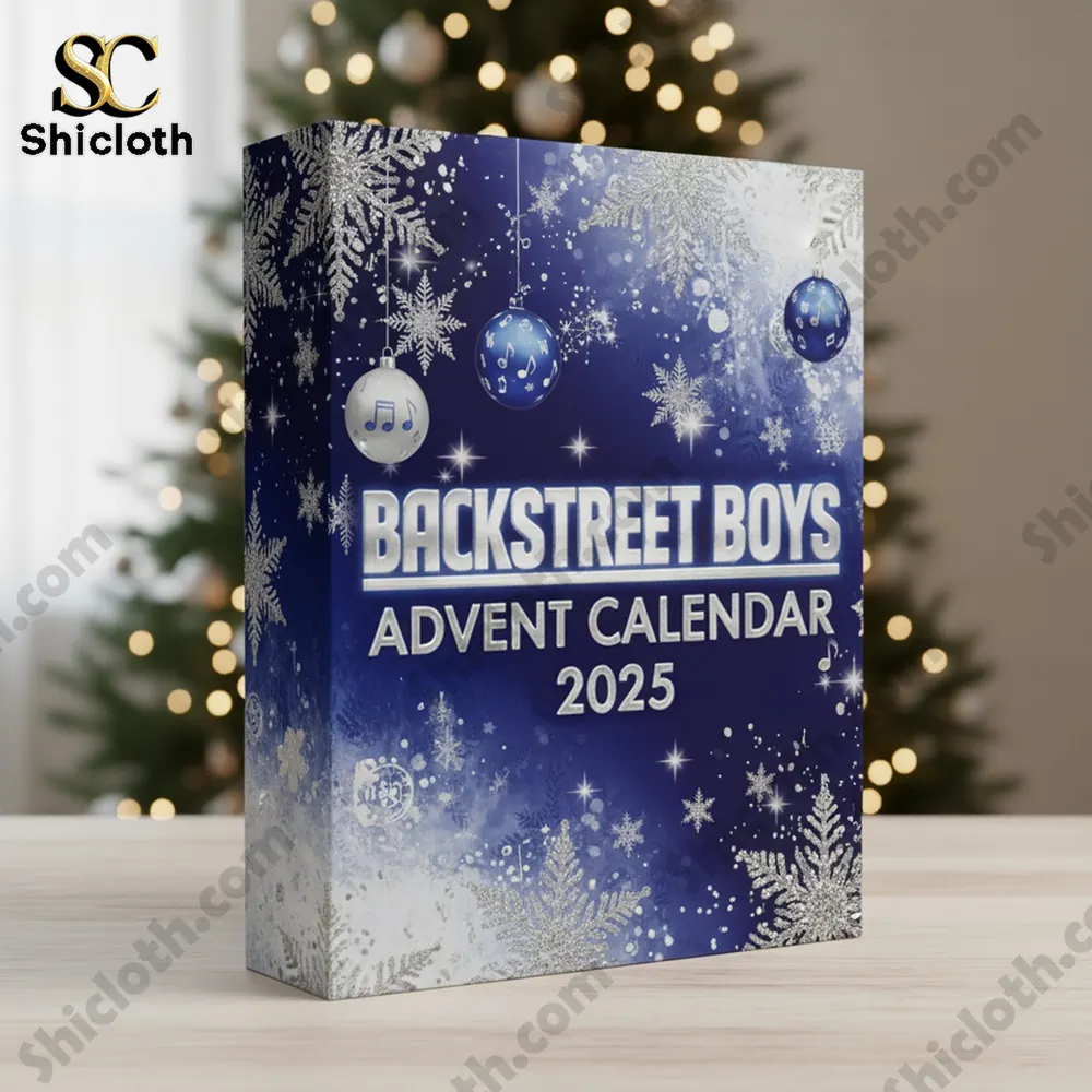 Backstreet Boys Advent Calendar 2025 3 Backstreet Boys Advent Calendar 2025 box on a wooden table in a festive room!