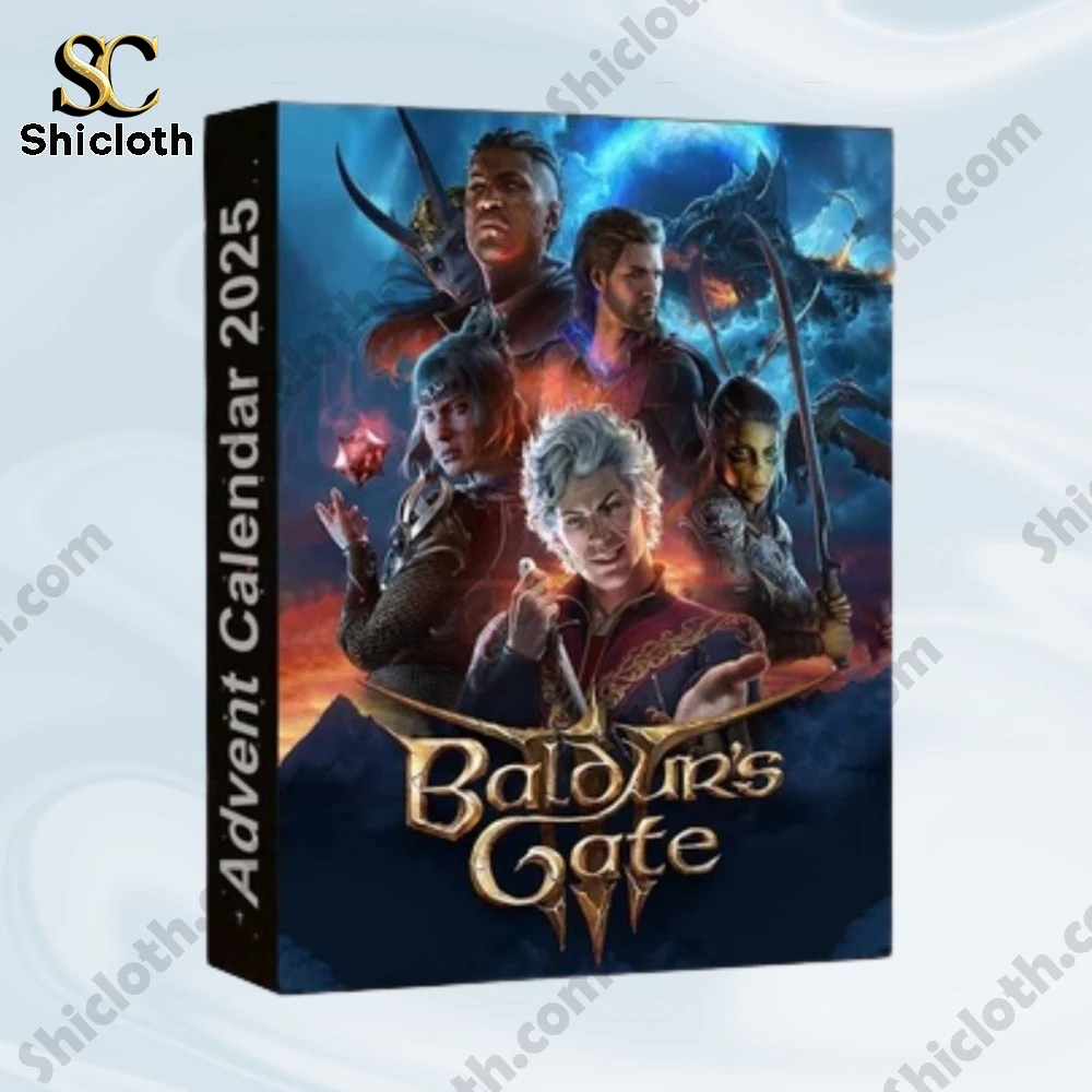Baldurs Gate Advent Calendar 2025 3 Close-up of the Baldurs Gate 2025 Advent Calendar box featuring game characters artwork.