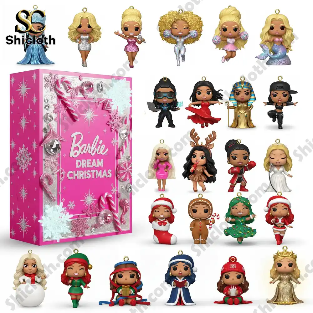 Barbie Dream Christmas Advent Calendar 2025 3 The Shicloth Barbie Dream Christmas advent calendar 2025 with a collection of holiday themed figurines displayed.