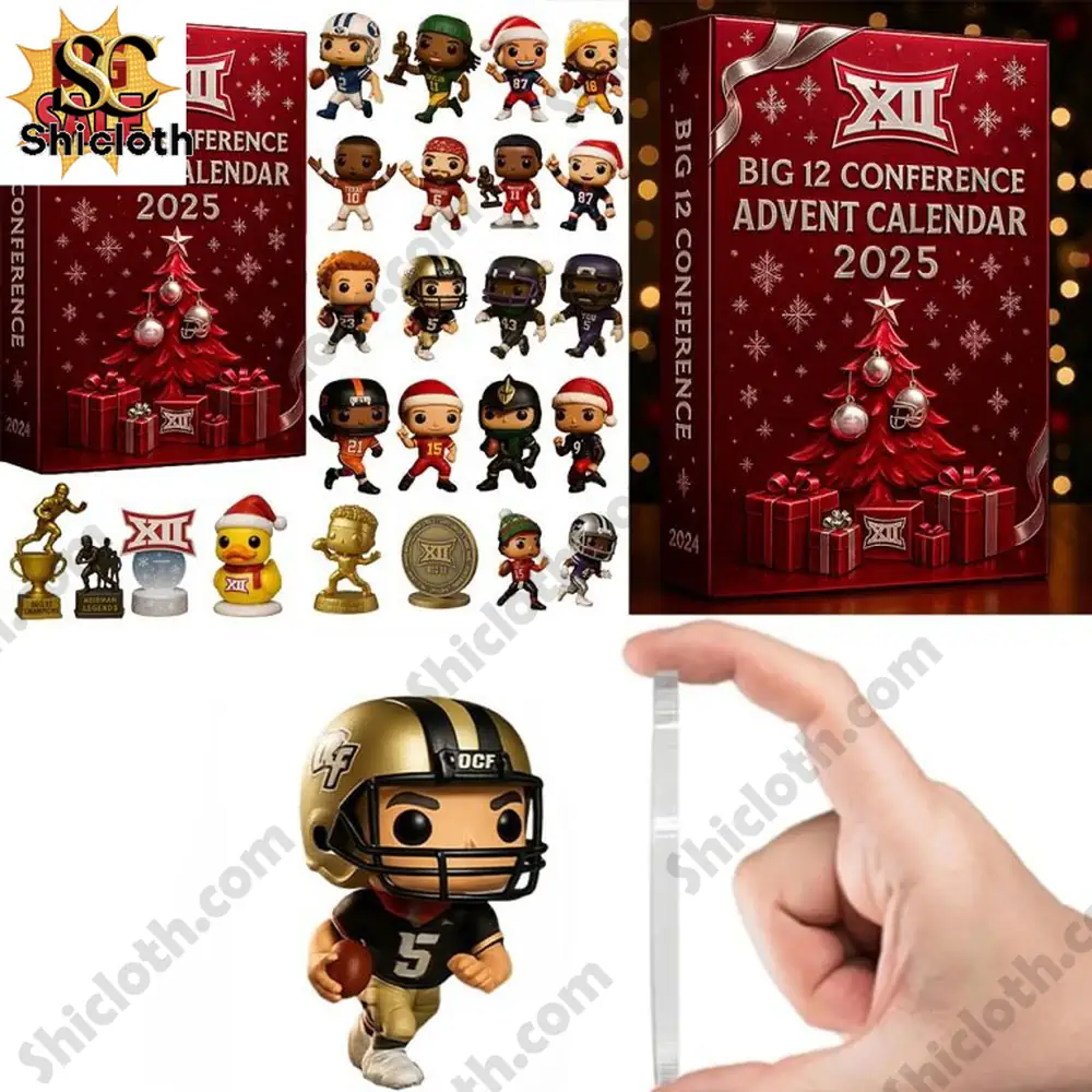 Big 12 Conference Advent Calendar 2025 3 A collection of football themed mini figures and trophies from the Big 12 Conference Advent Calendar 2025 by Shicloth!