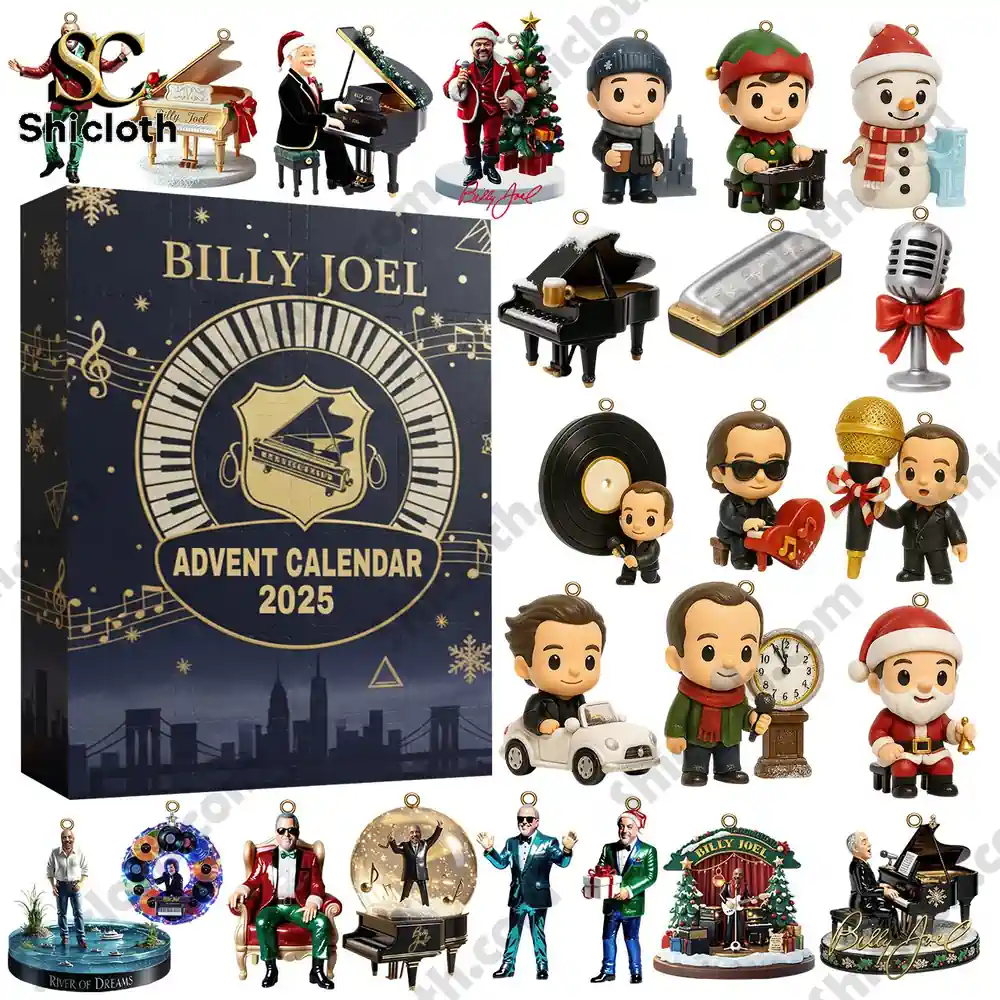 Billy Joel Advent Calendar 2025 box with collection of themed figures and ornaments.