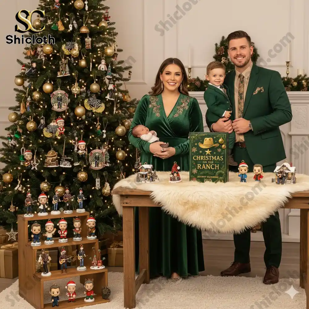 A family celebrates Christmas with the Shicloth Blake Shelton Christmas On The Ranch Advent Calendar 2025.