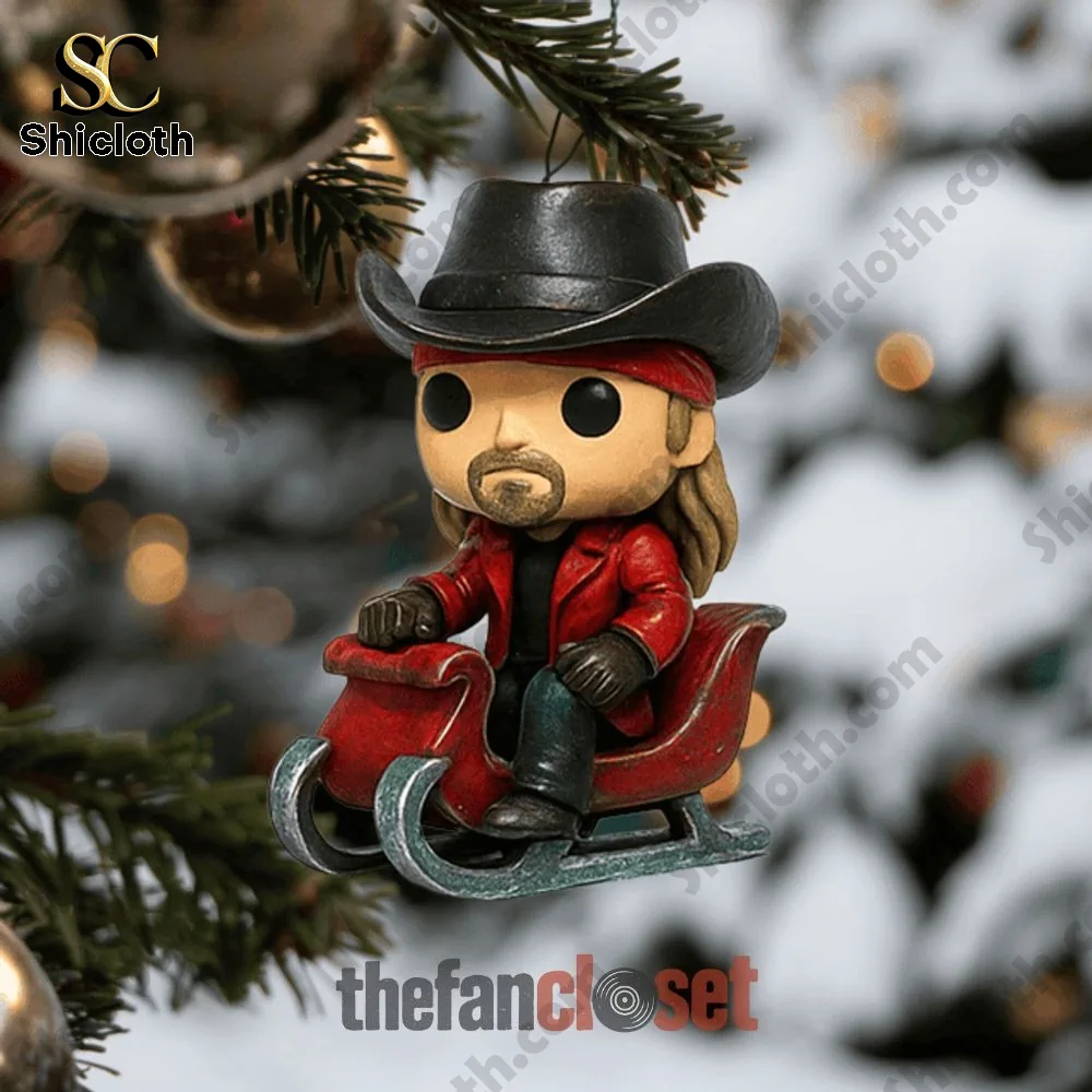 Bret Michaels Every Rose Has Its Thorn-Ament Advent Calendar 2025 4 Bret Michaels sleigh ornament hanging on Christmas tree!