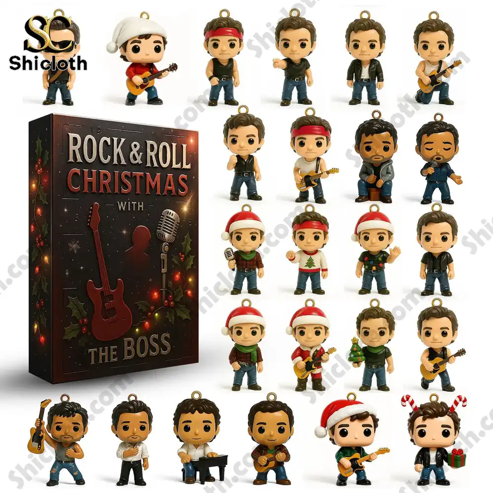Mini figurines from Shicloth Bruce Springsteen Rock And Roll Christmas Advent Calendar 2025.