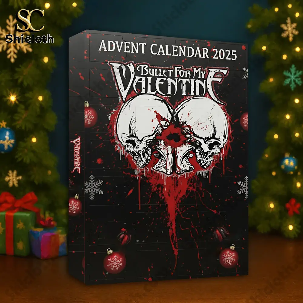 Bullet for My Valentine Advent Calendar 2025 5 Close up of Bullet For My Valentine 2025 Advent Calendar under Christmas tree.