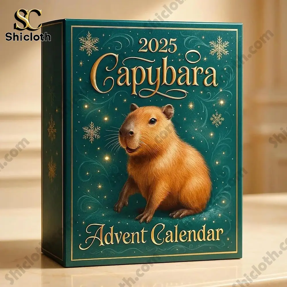 Capybara Premium Advent Calendar 2025 3 2025 Capybara Advent Calendar box displayed under warm indoor lighting on a reflective surface!
